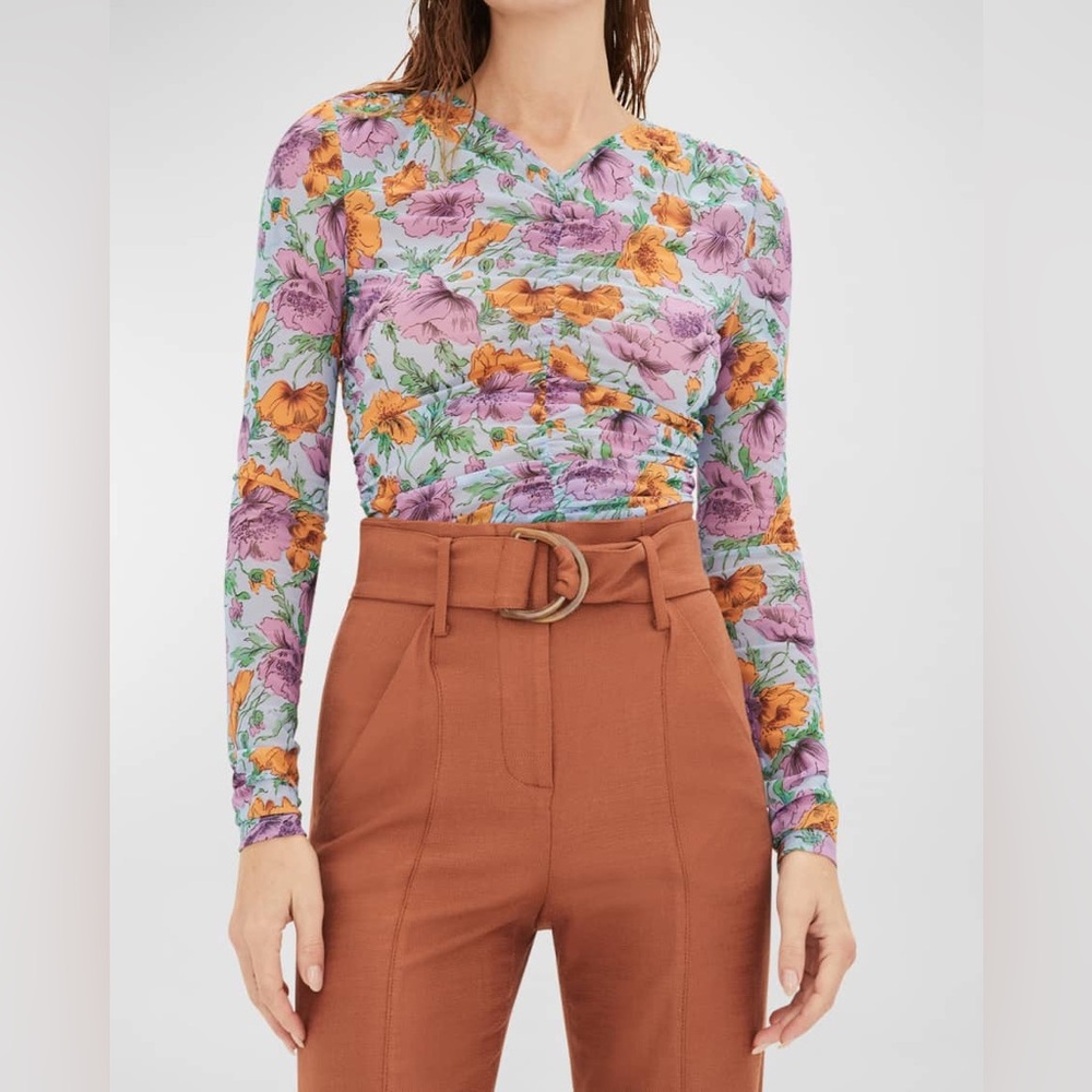 Veronica Beard Myrna Floral Ruched Top Size 4